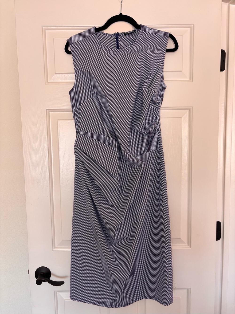 JCrew Navy GINGHAM Sheath Dress. 8, never worn. Current inventory. Poplin.